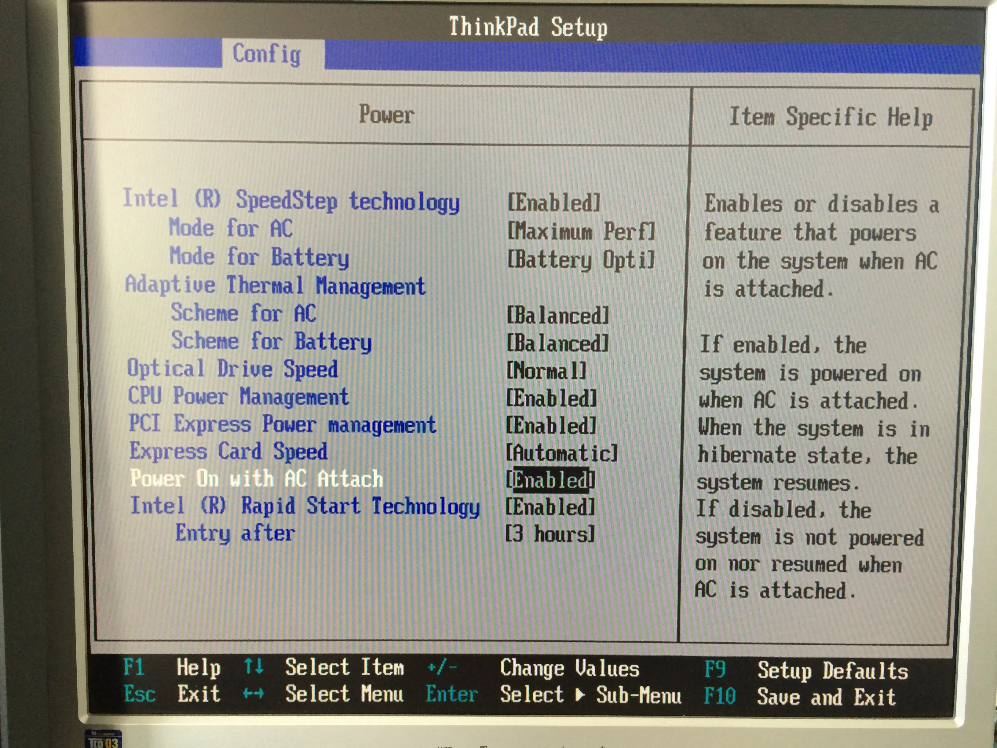 Power on with AC Attach Setting set to Enabled